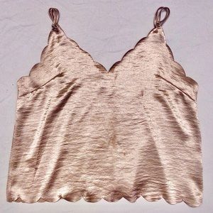 Scalloped metallic tank top